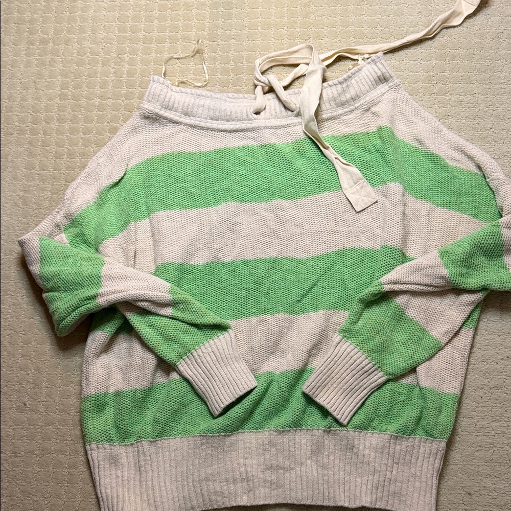 Free People Mint and Cream Off-Shoulder Sweater